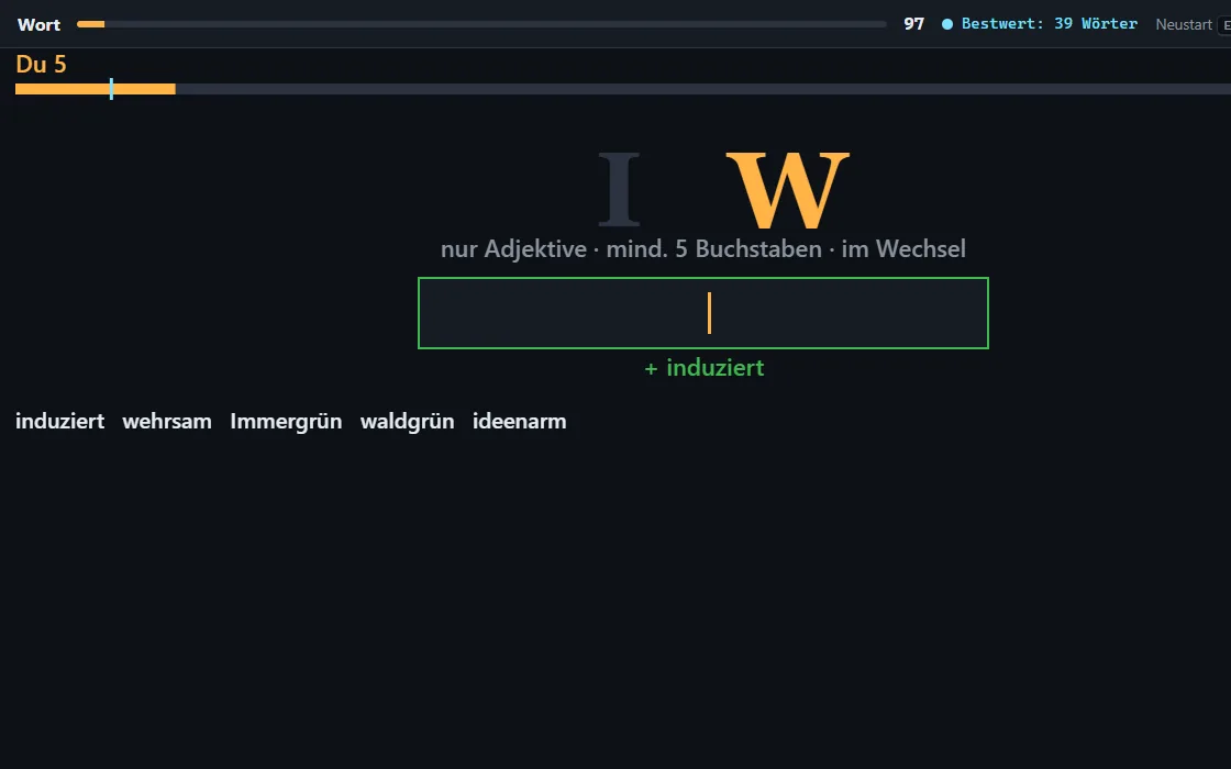 Wort: großer Buchstabe I, Eingabefeld und die gefundenen Wörter